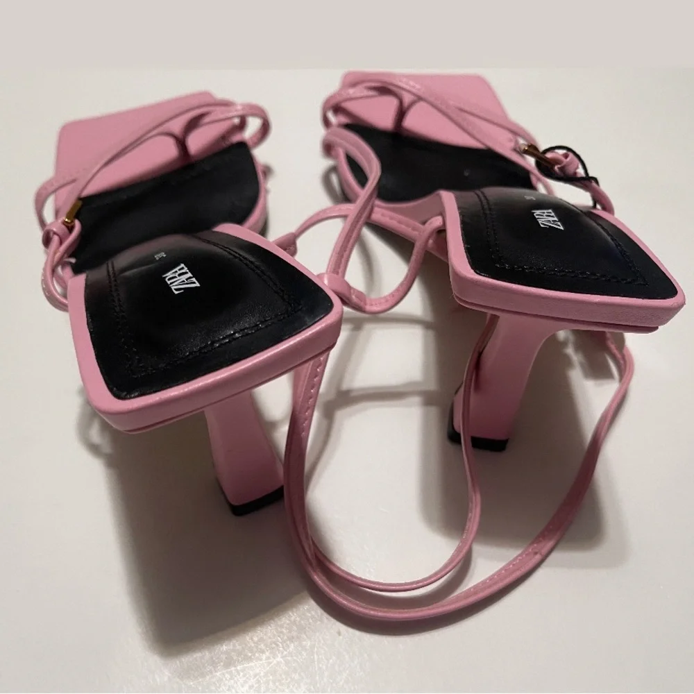ZARA PINK LEATHER HEELED SANDALS SIZE 7(38)